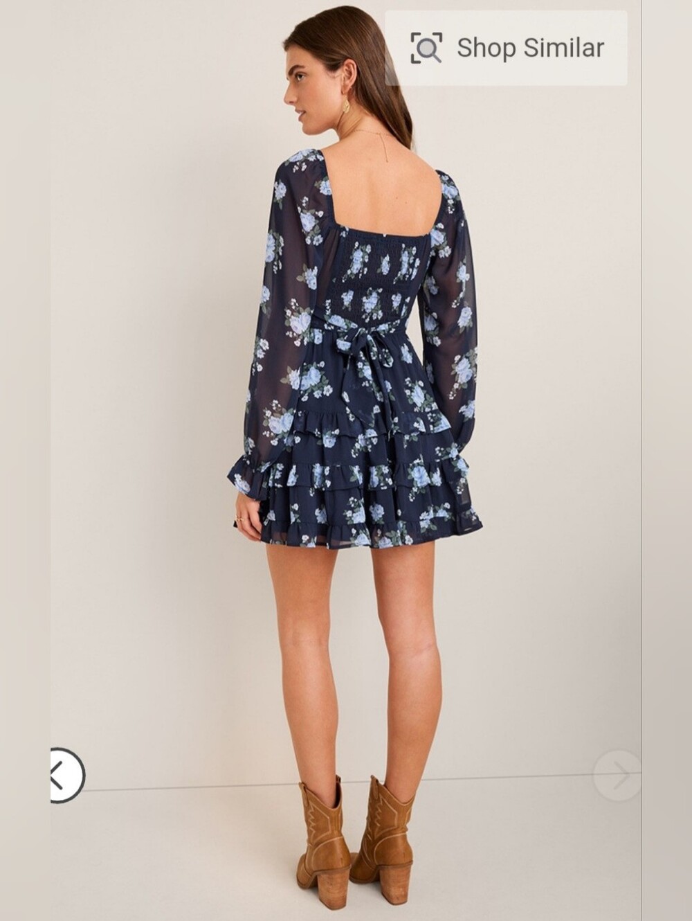 Francesca's Collections Navy B Sheer Floral V-Neck Dress with Light Blue Roses - Picture 5 of 13